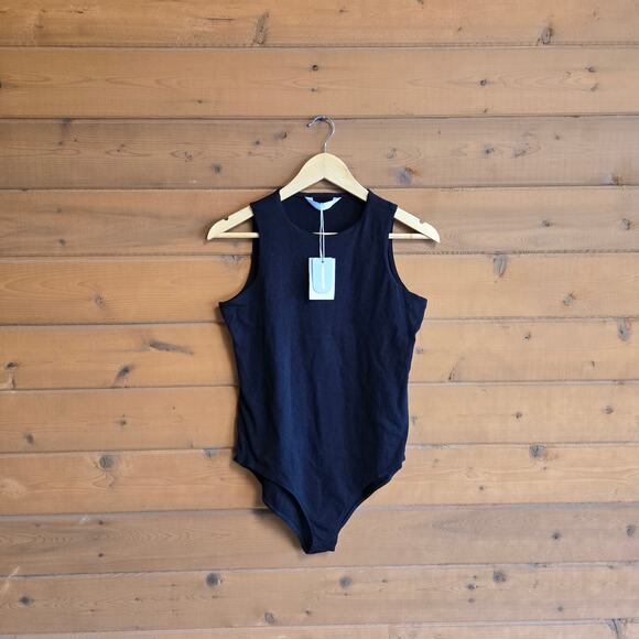 Mangopop Sleeveless Tank Top Bodysuit NWT XL Black Snap Bottom Shirt Blouse - Picture 2 of 5